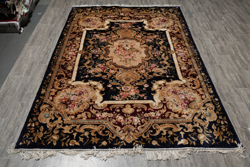 6 x 9 Art Silk French Aubusson Silk Rug ROYAL BLUE #PIX-27503