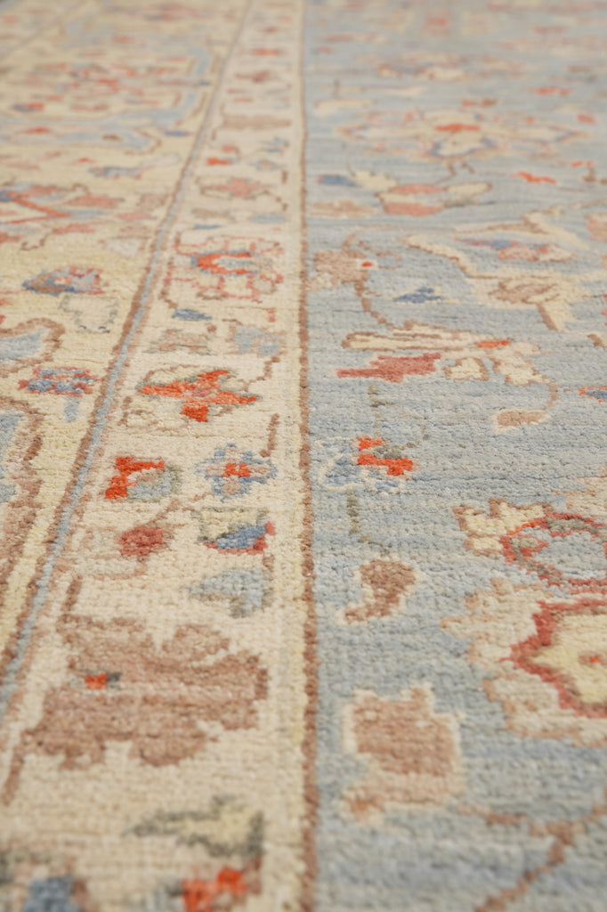 8 x 9.7 Light Blue Chobi Peshawar Handmade Natural Wool Rug #F-4338