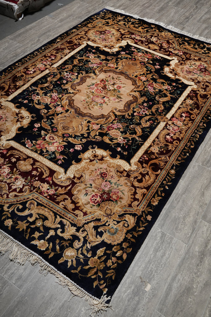 6 x 9 Art Silk French Aubusson Silk Rug ROYAL BLUE #PIX-27503