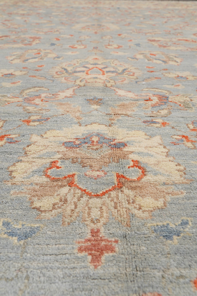 8 x 9.7 Light Blue Chobi Peshawar Handmade Natural Wool Rug #F-4338