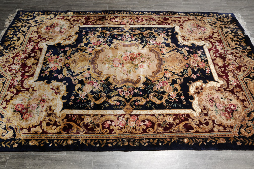 6 x 9 Art Silk French Aubusson Silk Rug ROYAL BLUE #PIX-27503