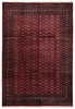 Load image into Gallery viewer, A traditional oriental area rug with a deep red field, detailed geometric borders, and small central motifs in beige, brown, and muted blue.