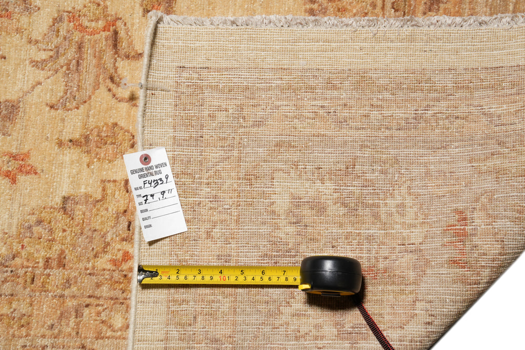 7.9 x 10 Chobi Peshawar Rug Natural Wool Beige Sage Green #F-4339