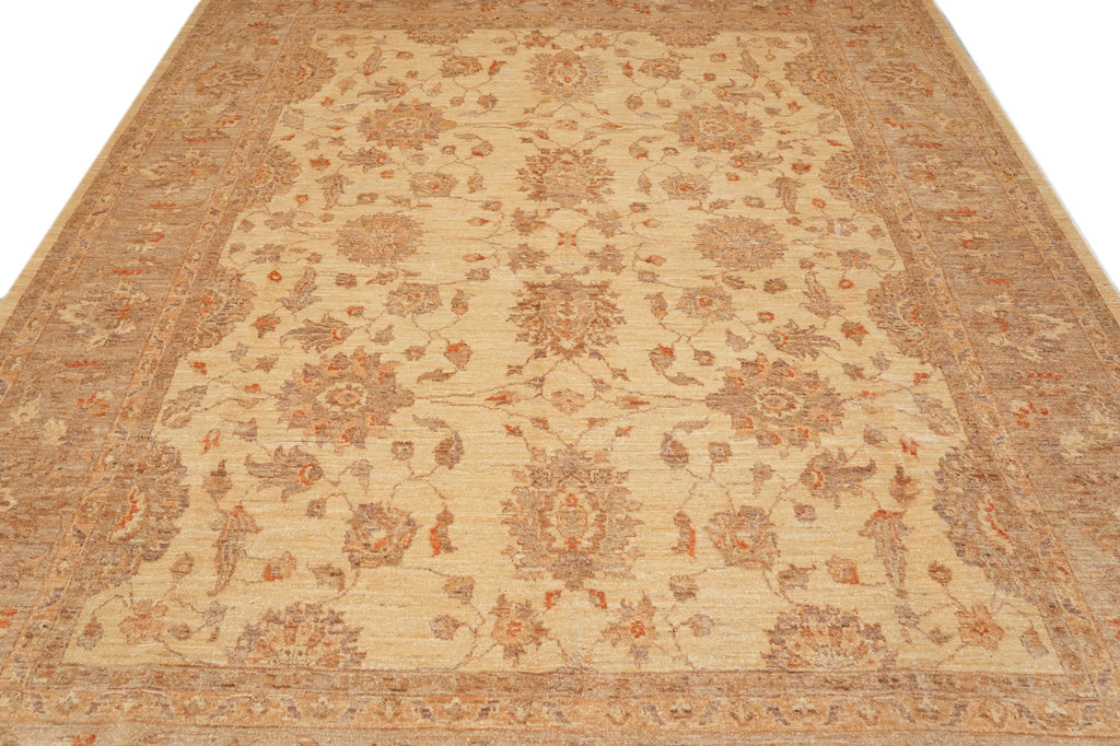 7.9 x 10 Chobi Peshawar Rug Natural Wool Beige Sage Green #F-4339