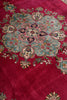 Load image into Gallery viewer, A close-up of a traditional Persian-style rug featuring a rich magenta red background with a large central medallion in light blue, pink, cream, and green floral motifs.