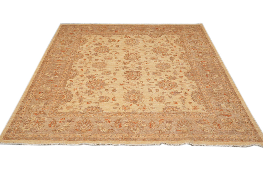 7.9 x 10 Chobi Peshawar Rug Natural Wool Beige Sage Green #F-4339