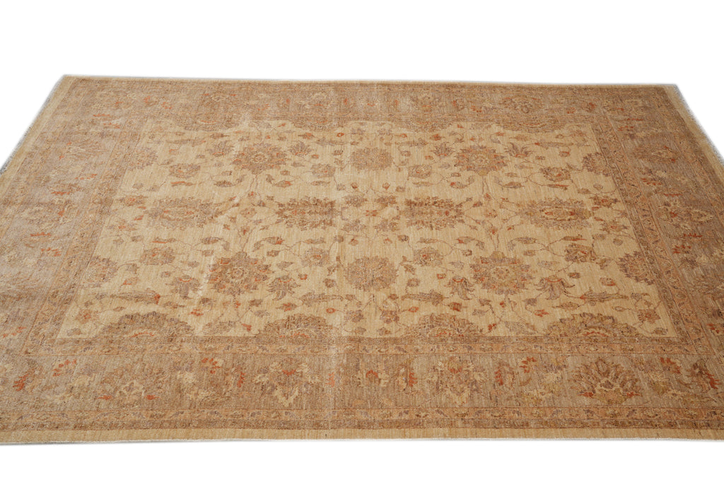 7.9 x 10 Chobi Peshawar Rug Natural Wool Beige Sage Green #F-4339