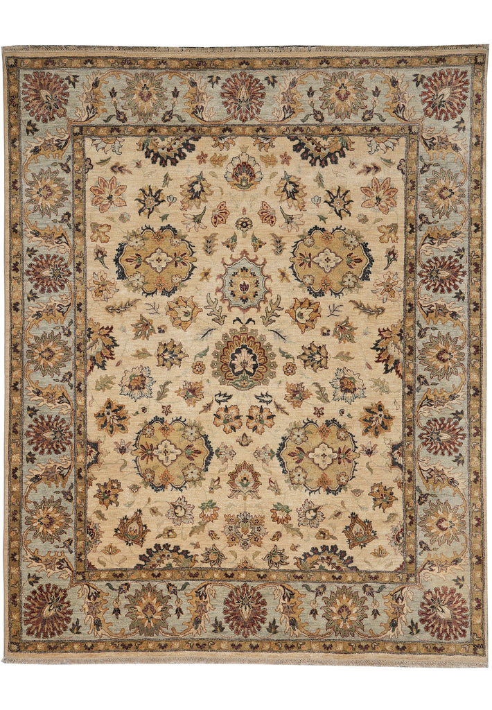 8 x 10 Quality Handmade Wool Rug Beige Blue Gold