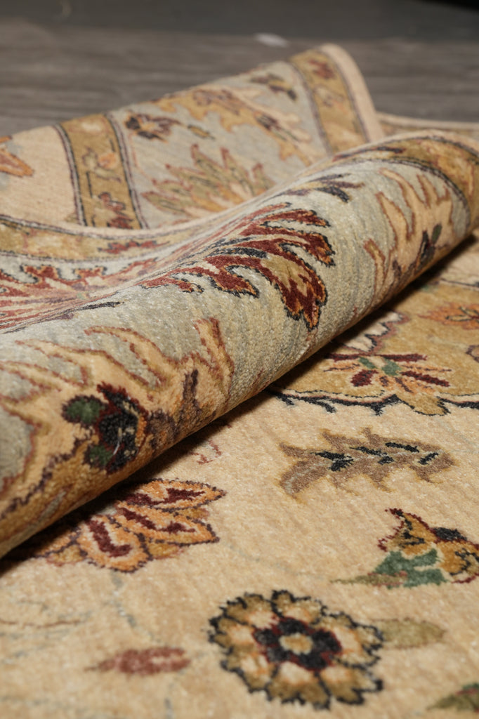 8 x 10 Quality Handmade Wool Rug Beige Blue Gold #F-5282