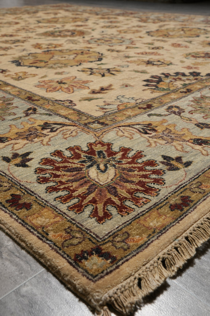 8 x 10 Quality Handmade Wool Rug Beige Blue Gold #F-5282