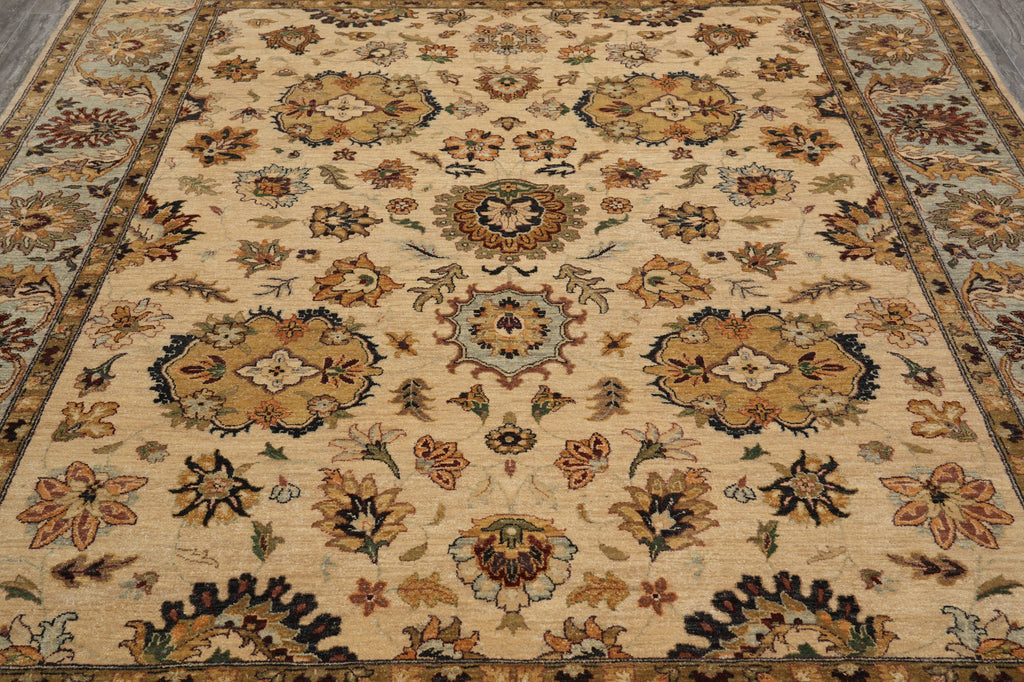 8 x 10 Quality Handmade Wool Rug Beige Blue Gold #F-5282