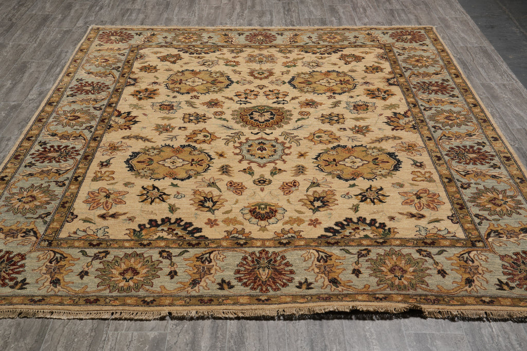 8 x 10 Quality Handmade Wool Rug Beige Blue Gold #F-5282