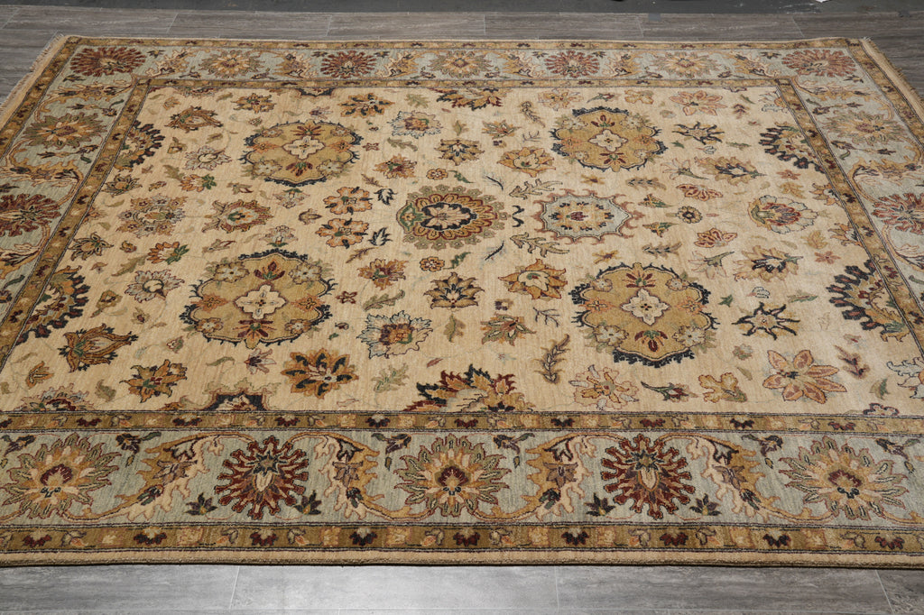 8 x 10 Quality Handmade Wool Rug Beige Blue Gold #F-5282