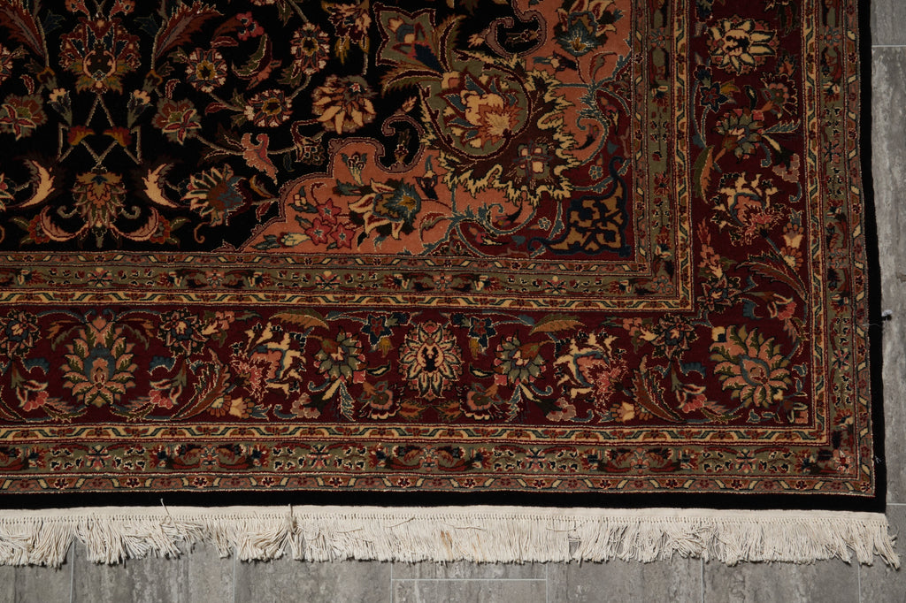 6.7 x 10 Fine Quality Wool and Silk Classic Tabriz Rug Royal Midnight Blue #PIX-13818