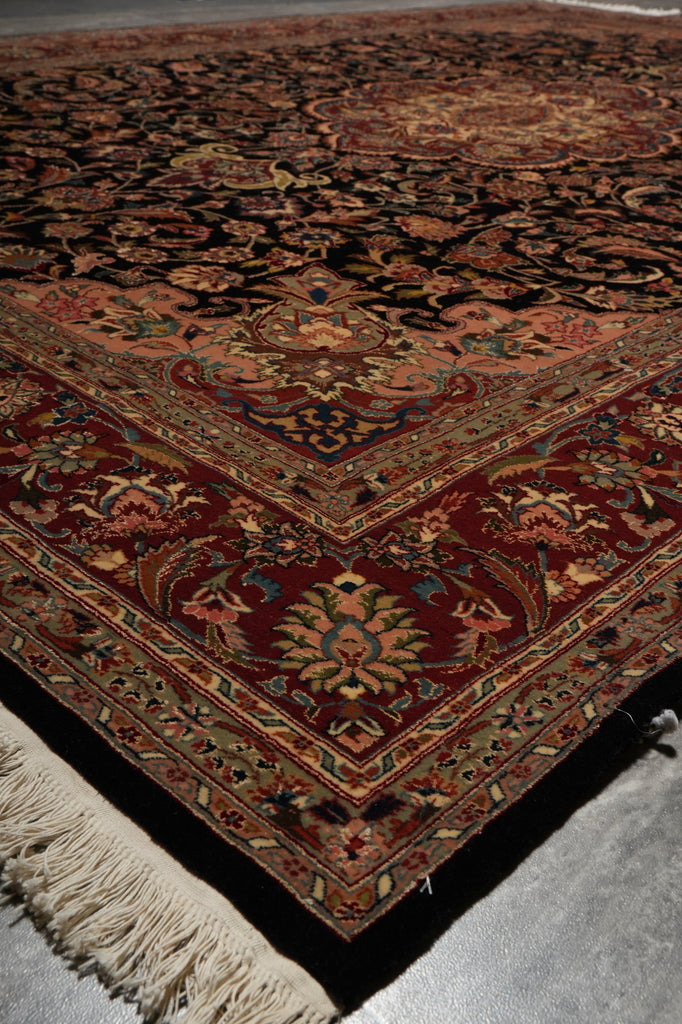 6.7 x 10 Fine Quality Wool and Silk Classic Tabriz Rug Royal Midnight Blue #PIX-13818