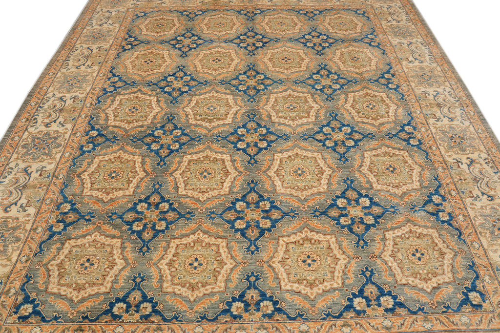 8 x 9.6 Fine Quality Wool Zigler Chobi Peshawar Rug Blue #F-4342