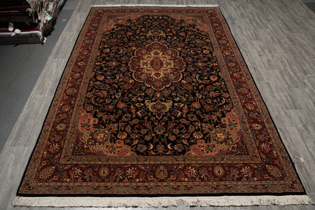 6.7 x 10 Fine Quality Wool and Silk Classic Tabriz Rug Royal Midnight Blue #PIX-13818