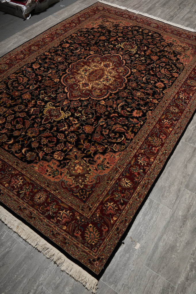 6.7 x 10 Fine Quality Wool and Silk Classic Tabriz Rug Royal Midnight Blue #PIX-13818