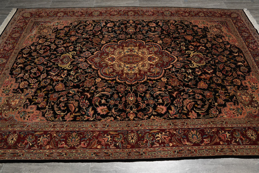 6.7 x 10 Fine Quality Wool and Silk Classic Tabriz Rug Royal Midnight Blue #PIX-13818