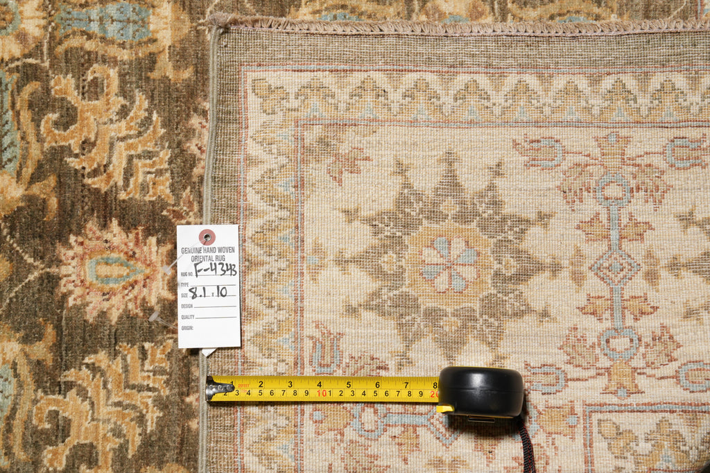 8.1 x 10 Olive Green Chobi Peshawar Carpet Hand-Knotted In Pakistan #F-4343