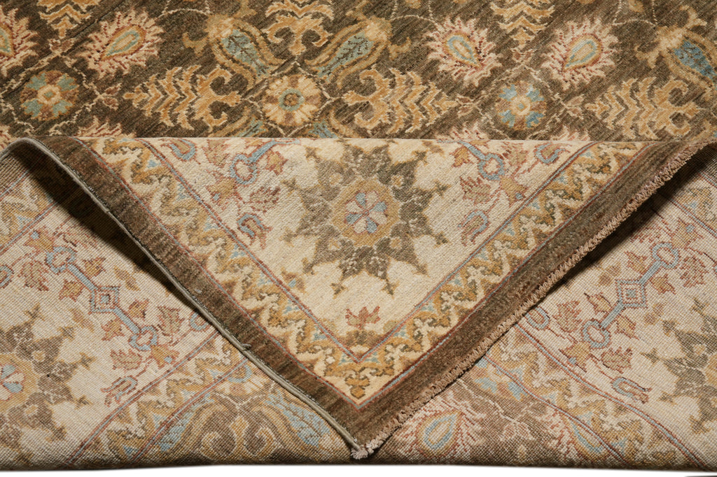 8.1 x 10 Olive Green Chobi Peshawar Carpet Hand-Knotted In Pakistan #F-4343