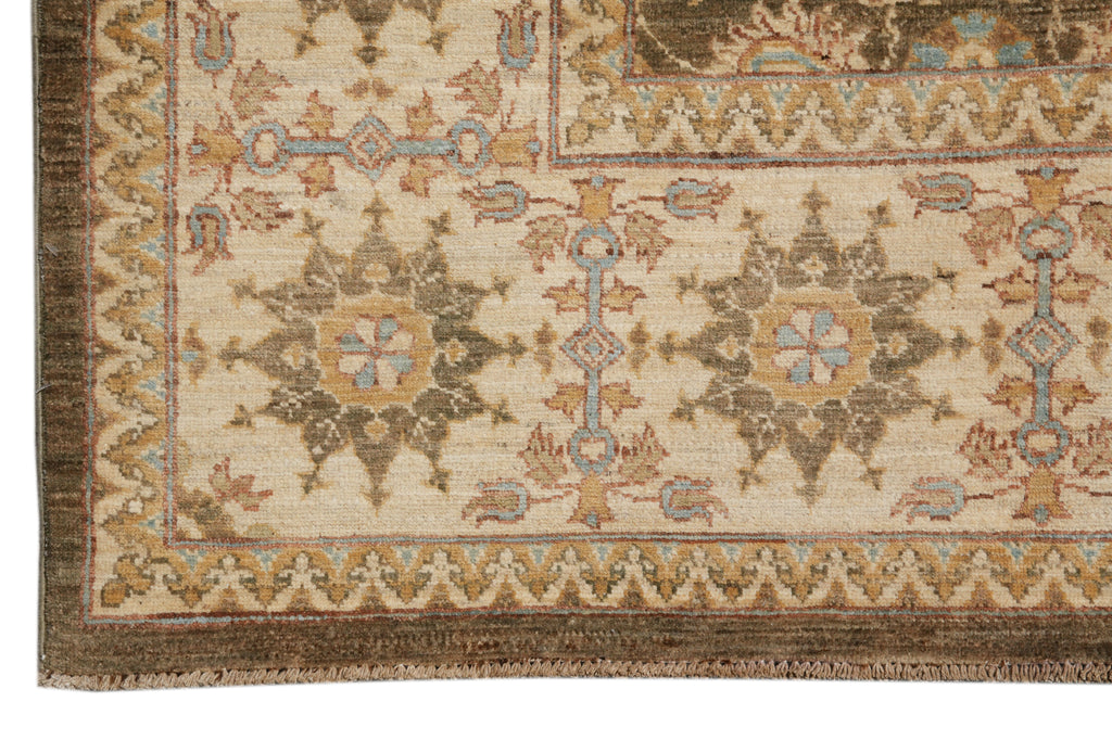 8.1 x 10 Olive Green Chobi Peshawar Carpet Hand-Knotted In Pakistan #F-4343