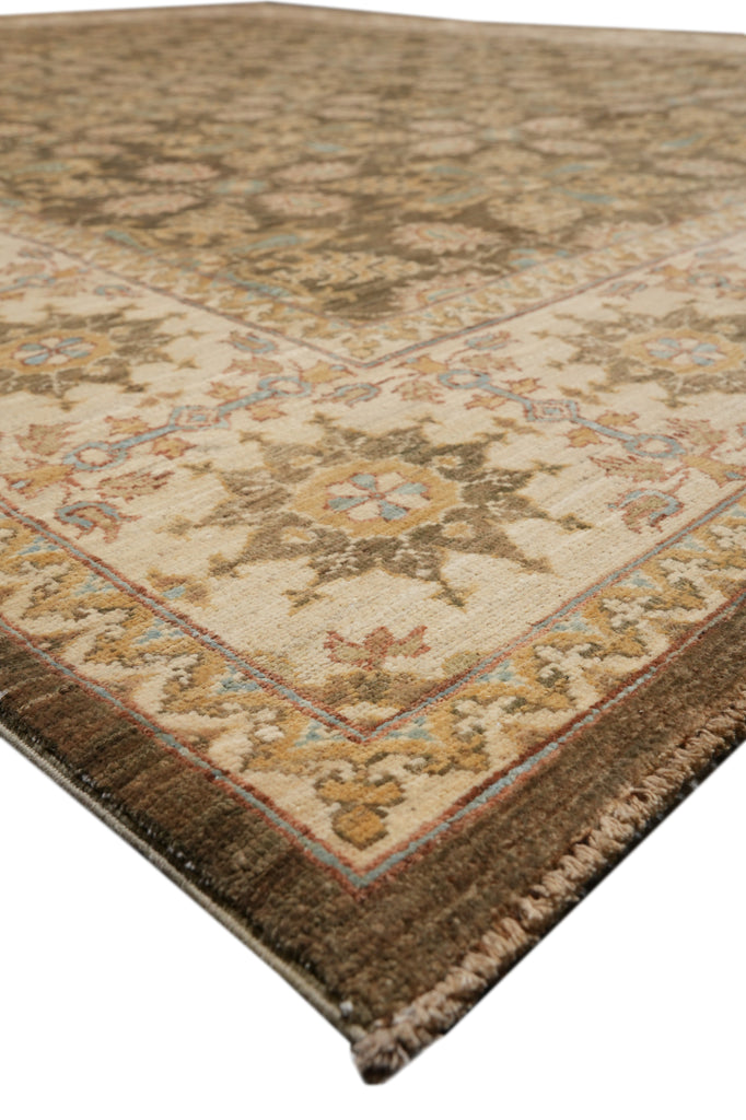 8.1 x 10 Olive Green Chobi Peshawar Carpet Hand-Knotted In Pakistan #F-4343