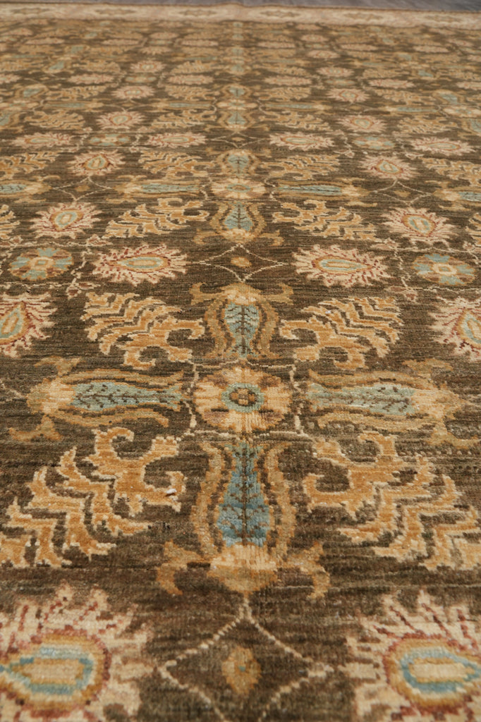 8.1 x 10 Olive Green Chobi Peshawar Carpet Hand-Knotted In Pakistan #F-4343