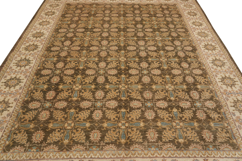 8.1 x 10 Olive Green Chobi Peshawar Carpet Hand-Knotted In Pakistan #F-4343