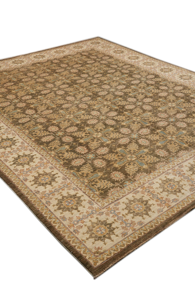 8.1 x 10 Olive Green Chobi Peshawar Carpet Hand-Knotted In Pakistan #F-4343