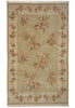 Load image into Gallery viewer, A rectangular area rug with a beige and olive-green background, decorated with a central floral motif and a matching floral border.
