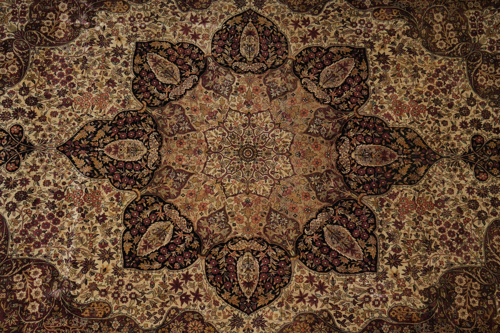 10 x 13.9 Kermanshah Rug Finer Kashmir Wool Finer Hand-Knotted 200 KPSI - Beige #5068
