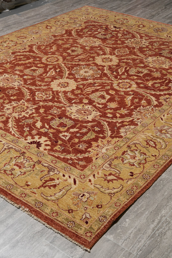8 x 10 Quality Natural Wool Handmade Chobi Zigler Rug Rust Green Gold #PIX-8453