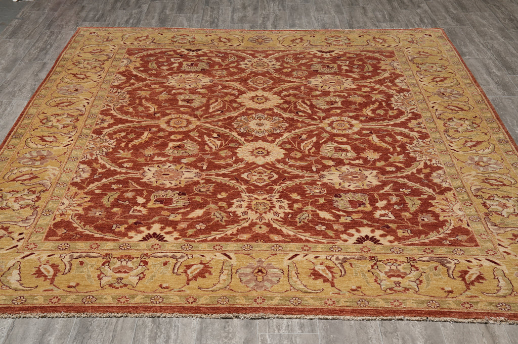 8 x 10 Quality Natural Wool Handmade Chobi Zigler Rug Rust Green Gold #PIX-8453