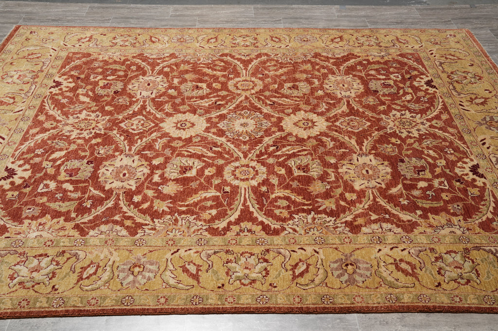 8 x 10 Quality Natural Wool Handmade Chobi Zigler Rug Rust Green Gold #PIX-8453