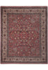 Load image into Gallery viewer, A traditional oriental area rug with a dusty rose red field, featuring an intricate floral pattern and a dark brown border with cream accents.