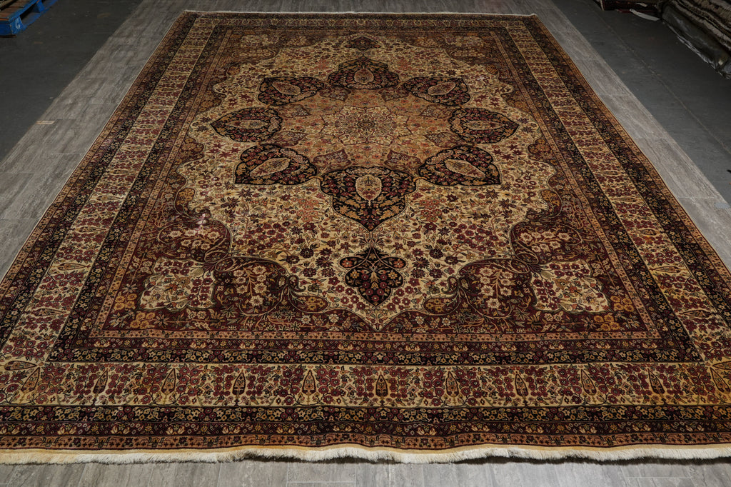 10 x 13.9 Kermanshah Rug Finer Kashmir Wool Finer Hand-Knotted 200 KPSI - Beige #5068