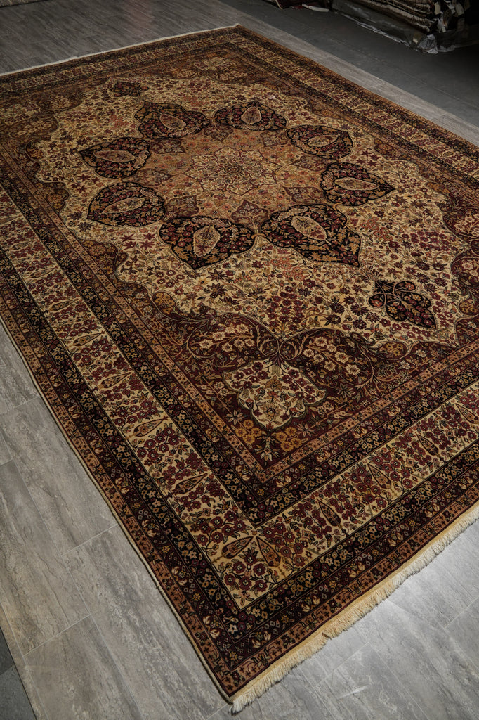 10 x 13.9 Kermanshah Rug Finer Kashmir Wool Finer Hand-Knotted 200 KPSI - Beige #5068
