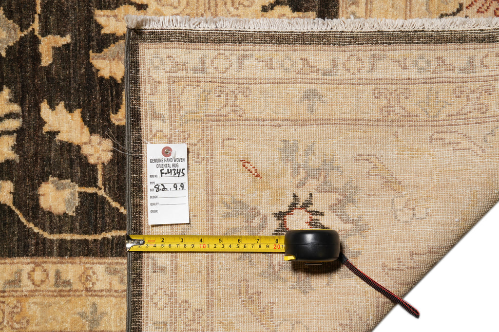 8.2 x 9.9 Chobi Peshawar Carpet Hand-knotted In Pakistan Dark Brown #F-4345