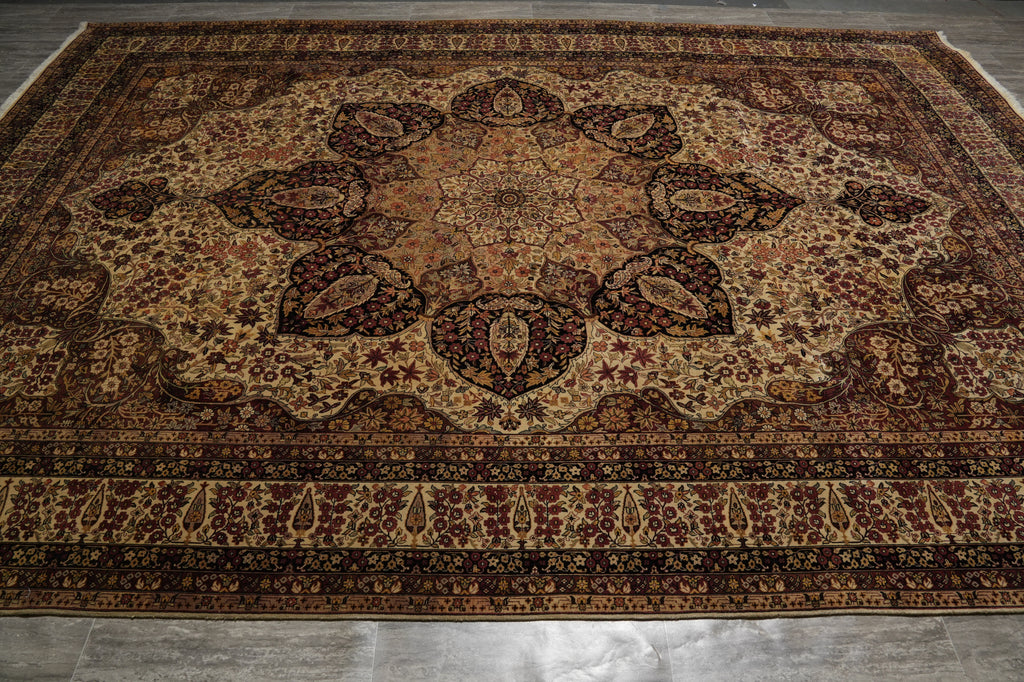 10 x 13.9 Kermanshah Rug Finer Kashmir Wool Finer Hand-Knotted 200 KPSI - Beige #5068