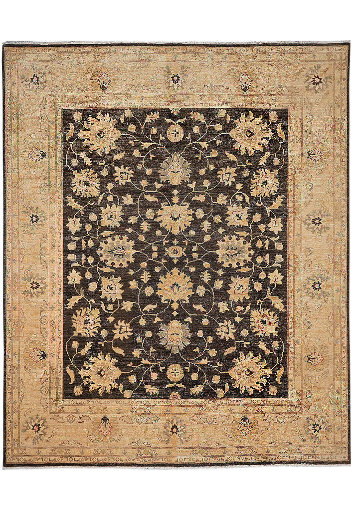 8.2 x 9.9 Chobi Peshawar Carpet Hand-knotted In Pakistan Dark Brown #F-4345