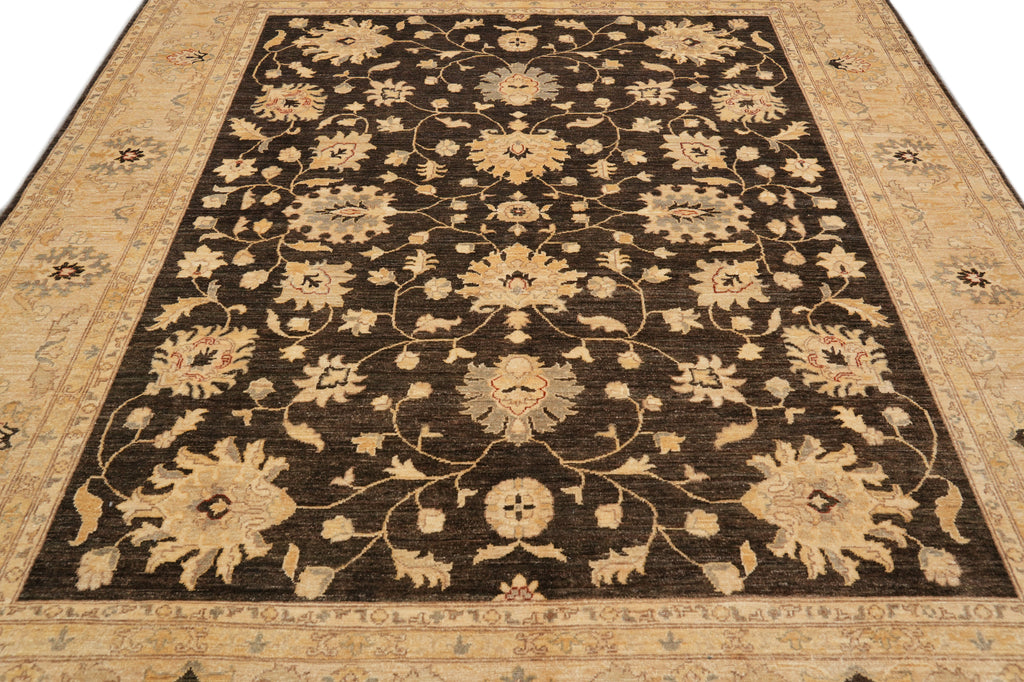 8.2 x 9.9 Chobi Peshawar Carpet Hand-knotted In Pakistan Dark Brown #F-4345