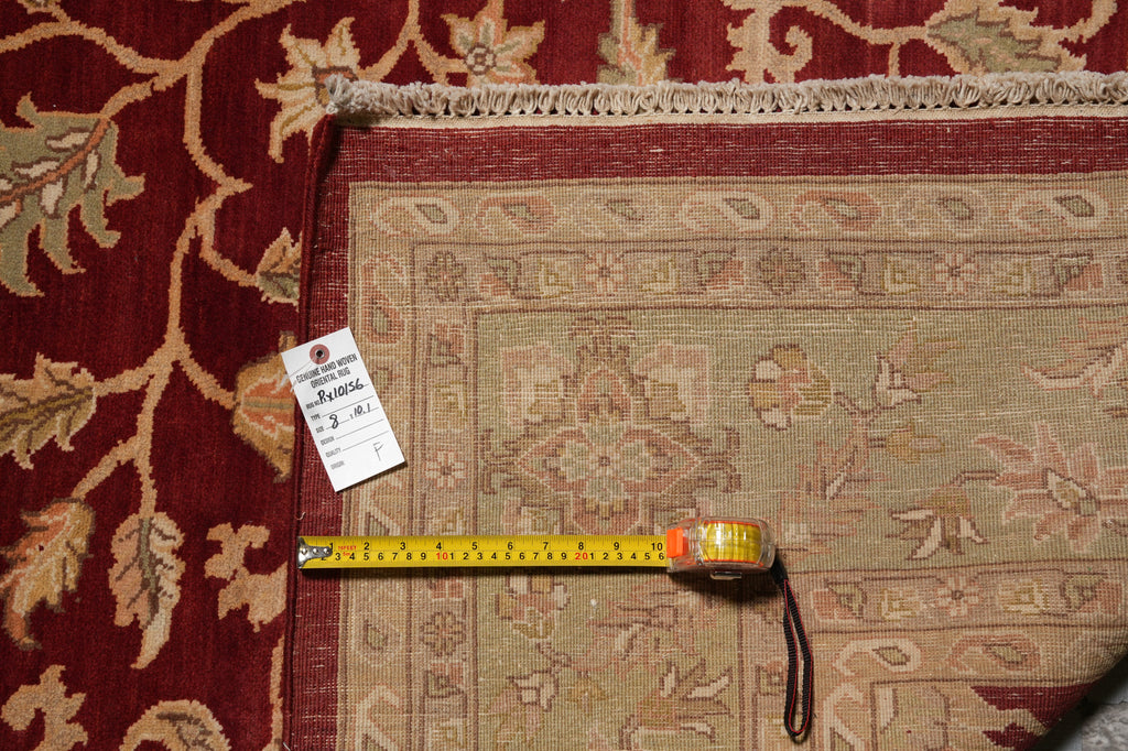 8 x 10 Natural Quality Wool Handmade Peshawar Chobi Rug  Burgundy Green #PIX-10156