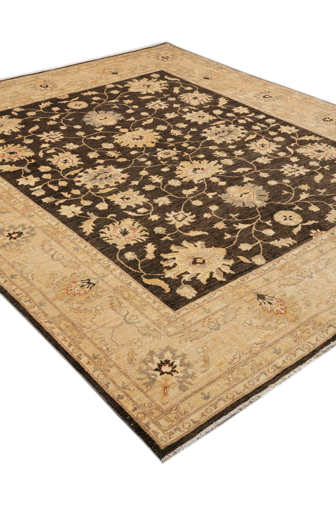 8.2 x 9.9 Chobi Peshawar Carpet Hand-knotted In Pakistan Dark Brown #F-4345