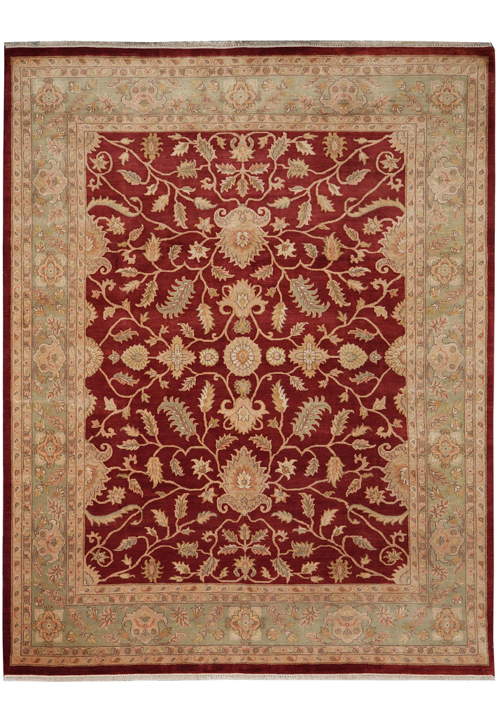 8 x 10 Natural Quality Wool Handmade Peshawar Chobi Rug  Burgundy Green