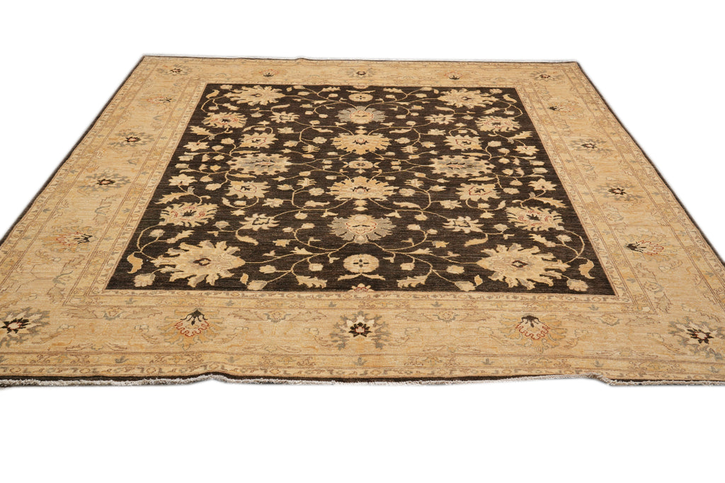 8.2 x 9.9 Chobi Peshawar Carpet Hand-knotted In Pakistan Dark Brown #F-4345