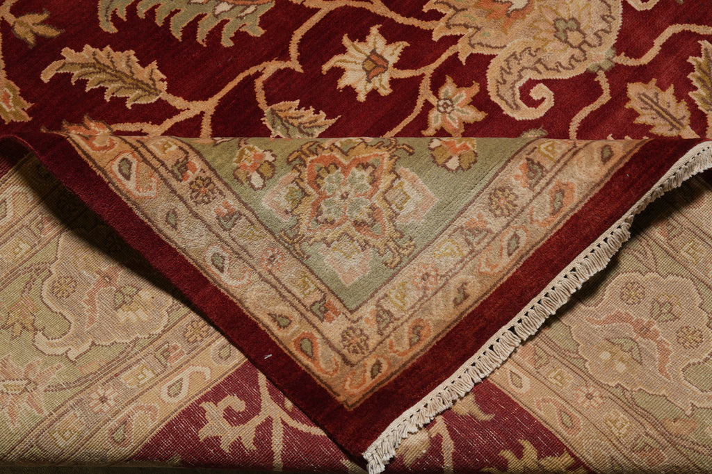 8 x 10 Natural Quality Wool Handmade Peshawar Chobi Rug  Burgundy Green #PIX-10156