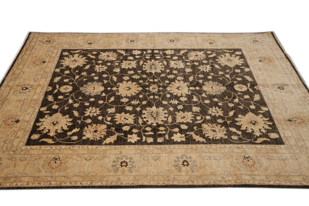 8.2 x 9.9 Chobi Peshawar Carpet Hand-knotted In Pakistan Dark Brown #F-4345