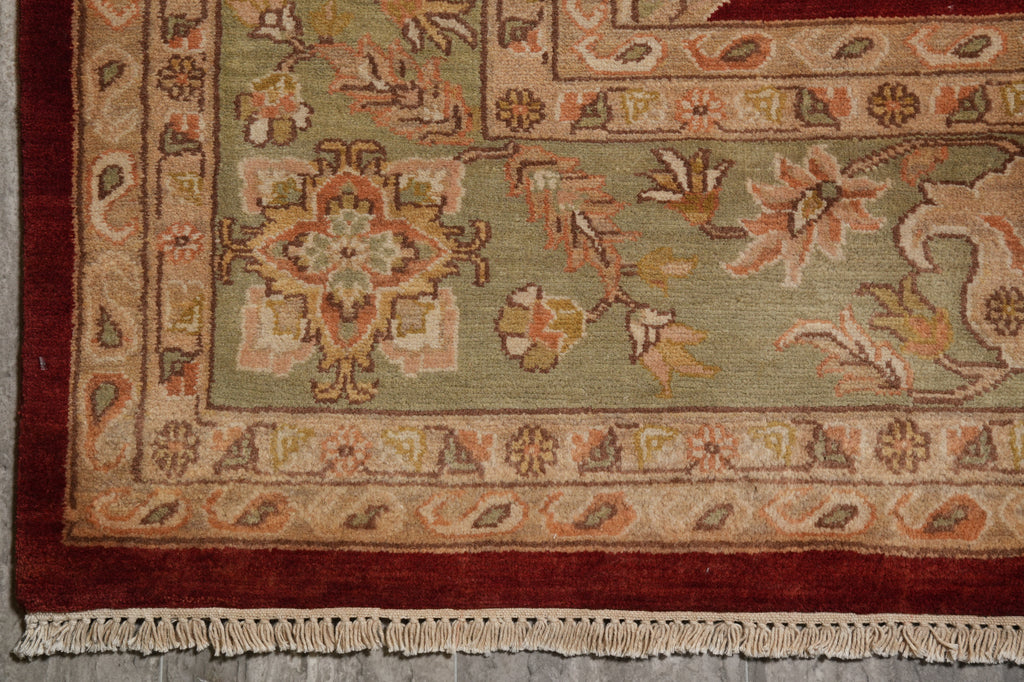 8 x 10 Natural Quality Wool Handmade Peshawar Chobi Rug  Burgundy Green #PIX-10156