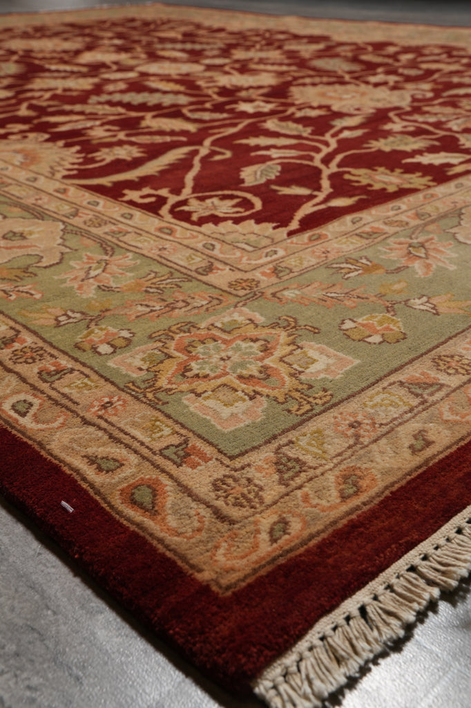 8 x 10 Natural Quality Wool Handmade Peshawar Chobi Rug  Burgundy Green #PIX-10156